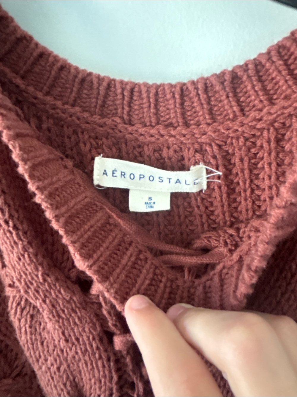 Aeropostale Junior Small Open Shoulder Rust Knit Sweater - Cozy Crewneck